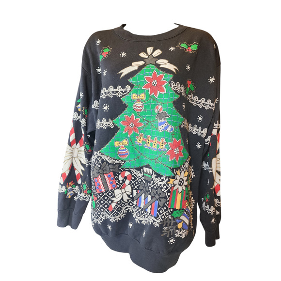 Holiday Time Christmas Sweatshirt Womens Large Ugly Xmas Sweater Tree Snowflakes - Picture 10 of 16